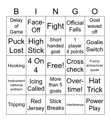 Game Day Bingo Card