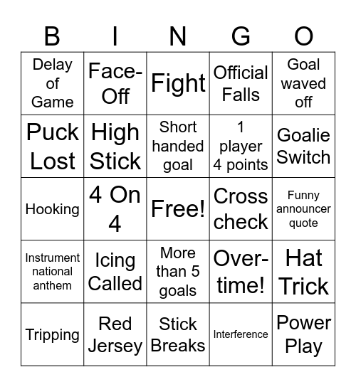 Game Day Bingo Card