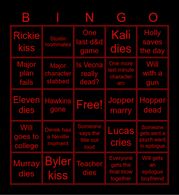Stranger Things 5 Finale Bingo Card