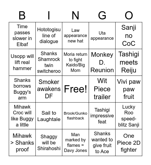 One Piece 2026 KH Bingo Card