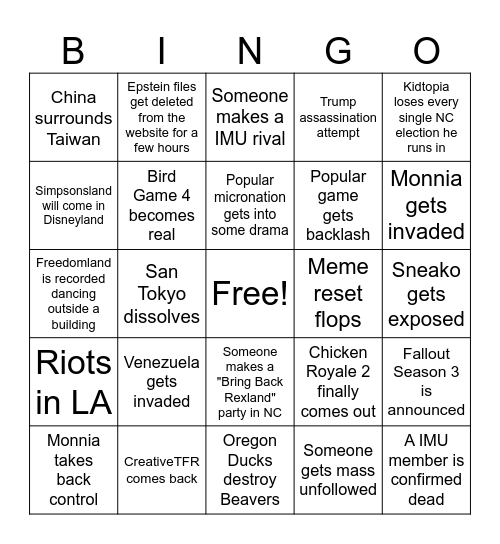 2026 bingo Card
