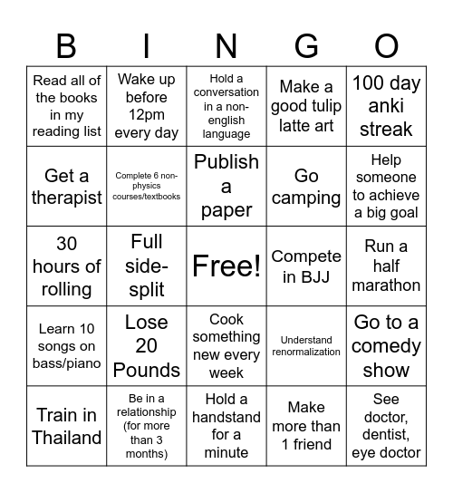 Two Thousand and Twenty Six Bingo Card