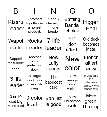 2026 OPTCG Bingo Card