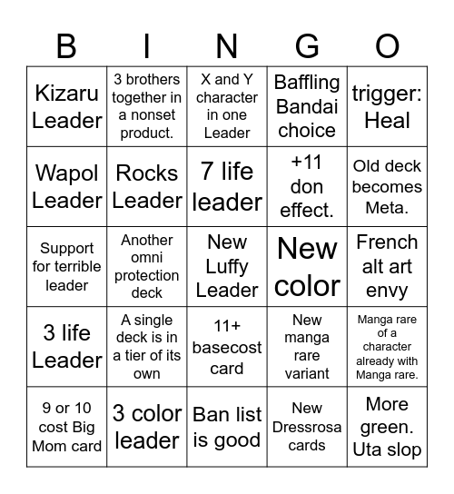 2026 OPTCG Bingo Card