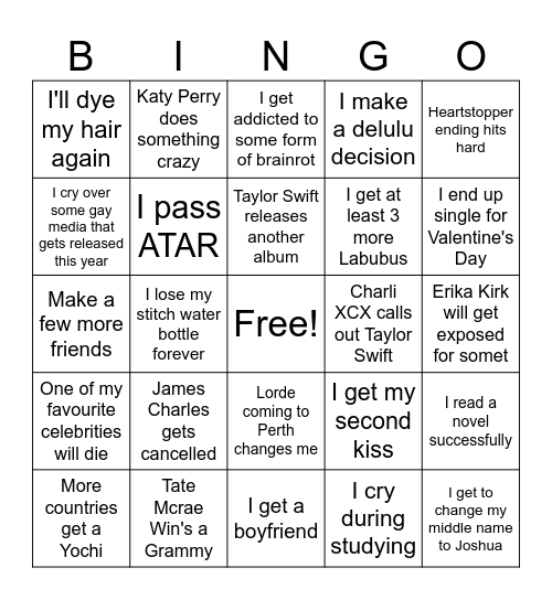 2026 Bingo Card Bingo Card