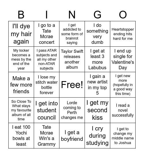 2026 Bingo Card Bingo Card