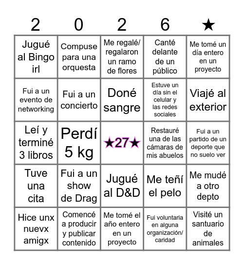 2026 Bingo Card Bingo Card