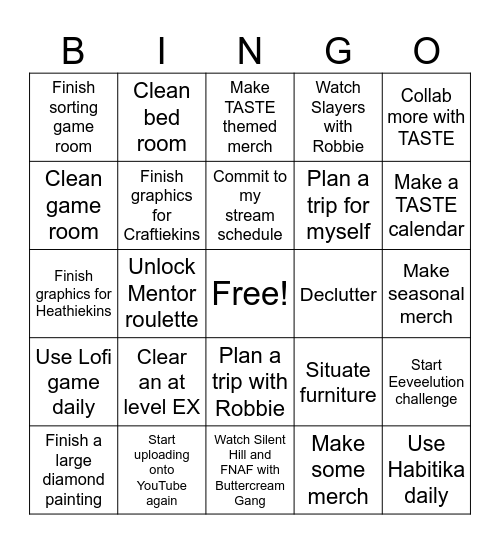 Heathie's Goals Bingo Card