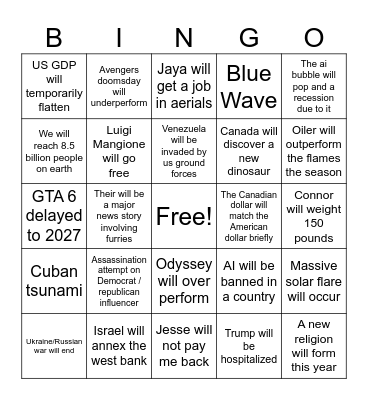 2026 Bingo Card Bingo Card