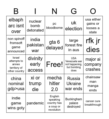 2026 bingo Card