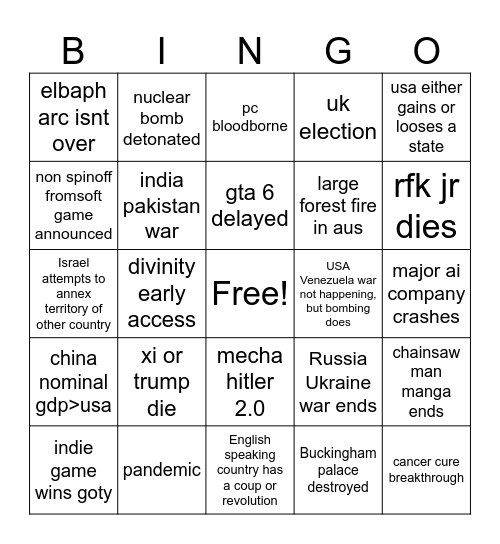 2026 bingo Card