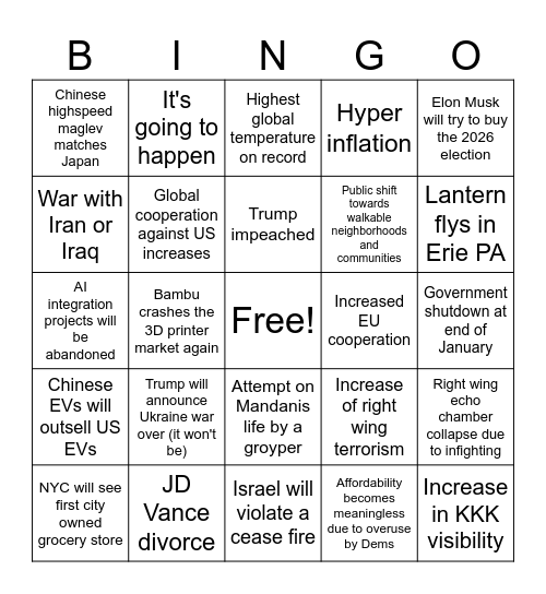 2026 bingo Card