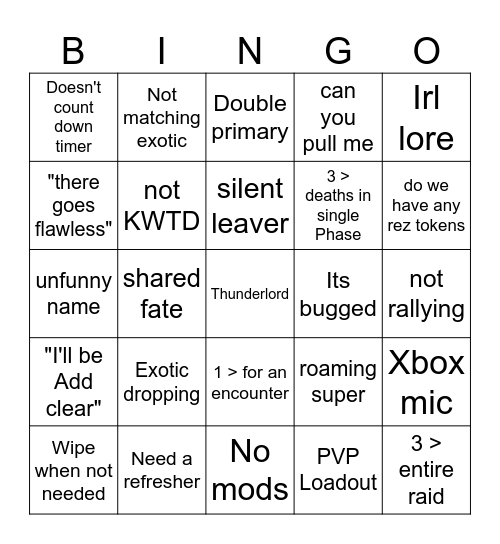 Raid Bingo Card