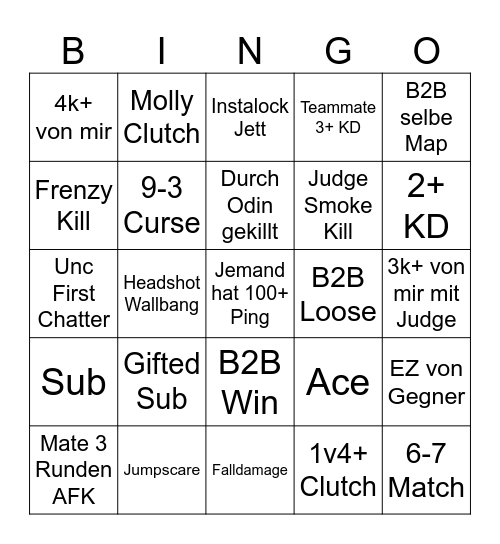 Valorant Bingo Card