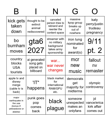2026 Bingo Card