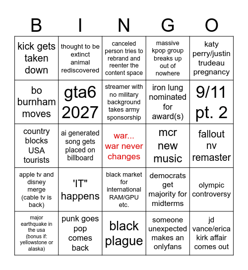 2026 Bingo Card