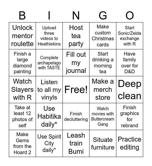 Heathie's 2026 Bingo Card