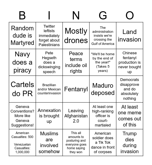 Venezuela Invasion! Bingo Card