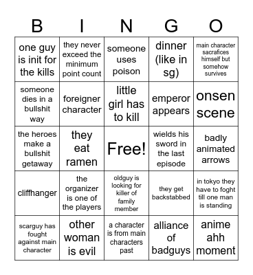 samurai tv thing Bingo Card