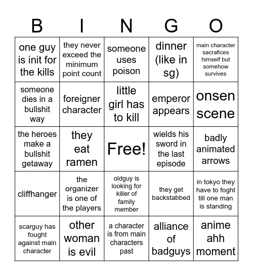samurai tv thing Bingo Card