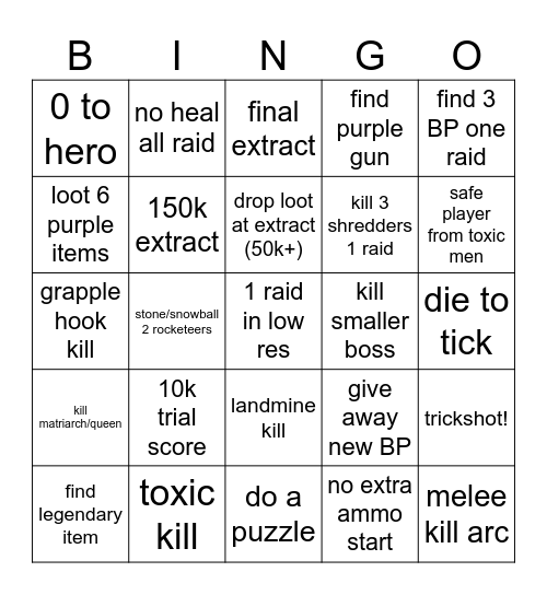 Arc Bingo Card