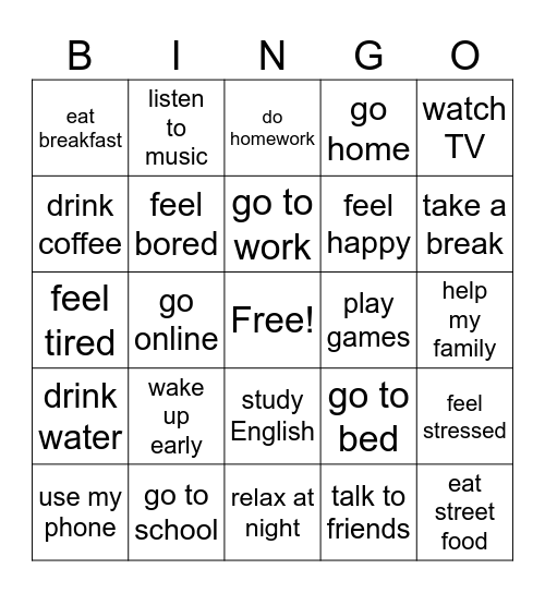 Daily Life Bingo Card