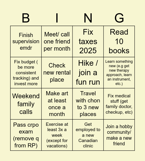 Yra’s 2026 Bingo Card