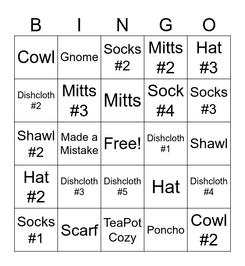 2026 Knitting Bingo Card
