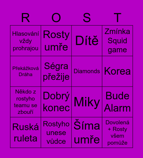 Rosty: Season 3 Bingo Card