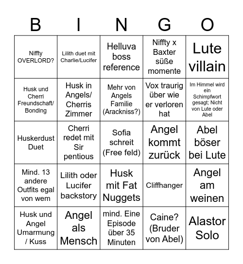 Hazbin season 3 Bingo VOR TRAILER Bingo Card