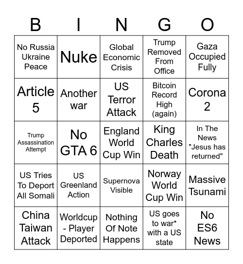 2026 Bingo Card