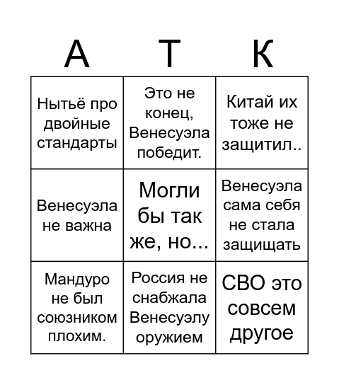 Венесуэльское бинго(от потрета) Bingo Card