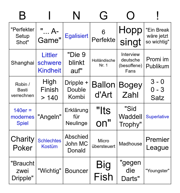 Großes FIA Darts Finale Bingo Card