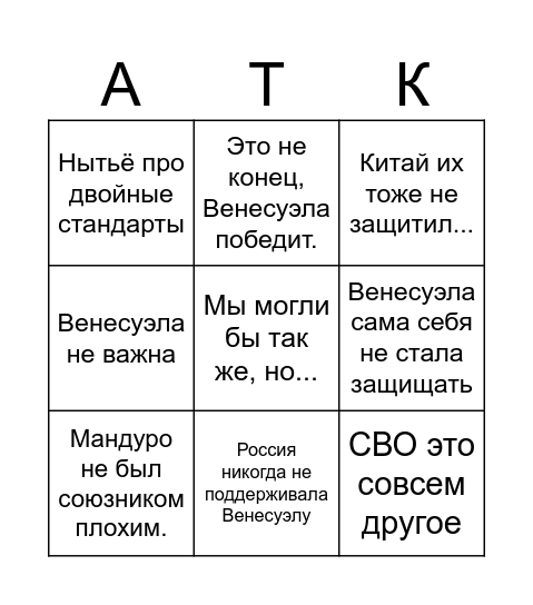 Венесуэльское бинго(от потрета) Bingo Card