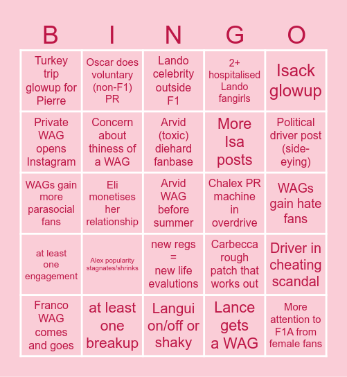 WAG Bingo 2026 Bingo Card
