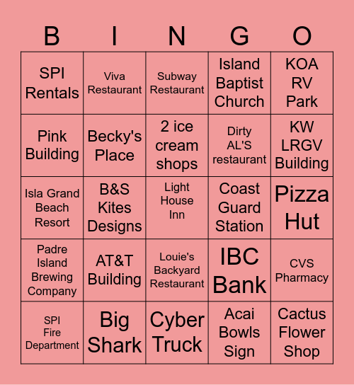 SPI Bingo Card