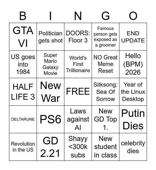 2026 Bingo Card
