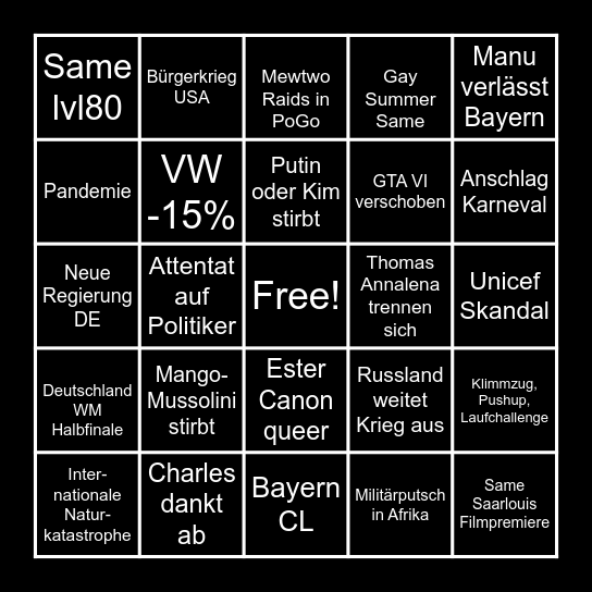 2026 Bingo Card