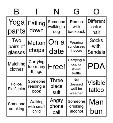 People Watching Bingo Card