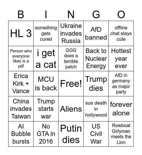Kitty Bingo 2026 Bingo Card