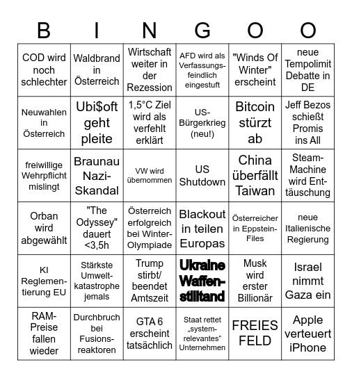 2026 Bingo Card