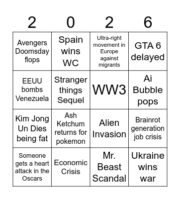 New Years Bingo Card