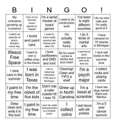 Wesco Get to Know Bingooooo Bingo Card