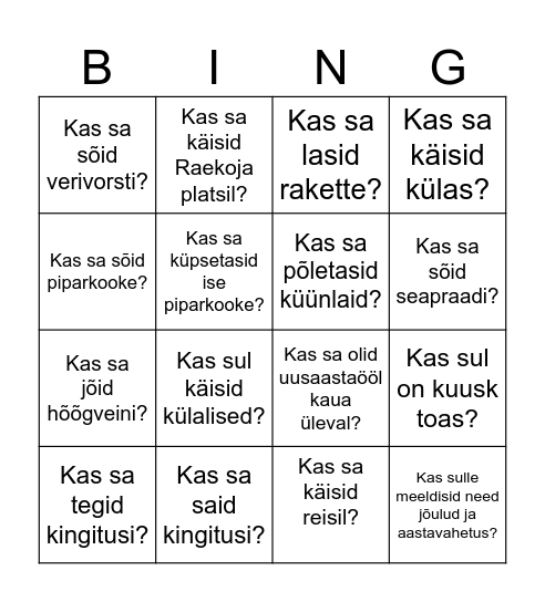 Keeletee jõulubingo 2 Bingo Card