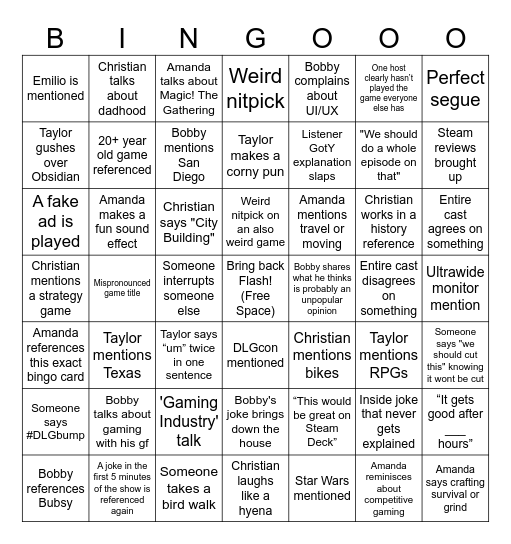 DLG Game of the Year Bingo Card