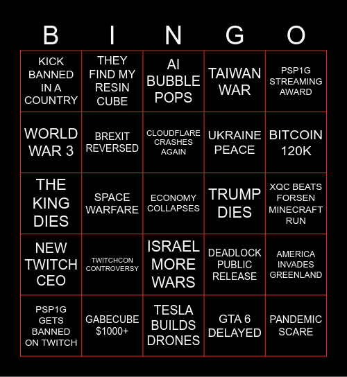General events 2026 Bingo Card
