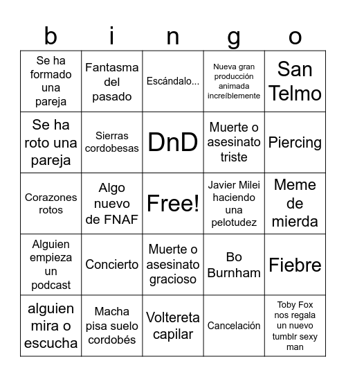 dos mil veintiséis Bingo Card