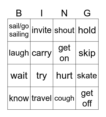Action verbs Bingo Card