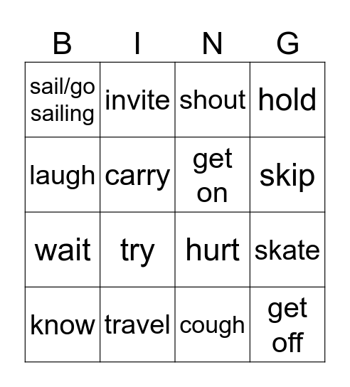 Action verbs Bingo Card