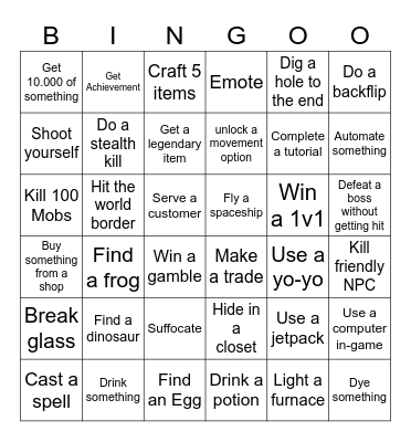 Any game Bingo Card